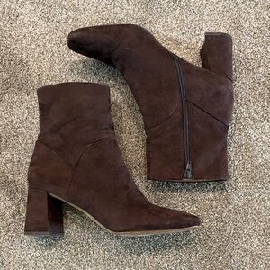 Women's Dark Brown Suede Ankle Boots with Block Heel